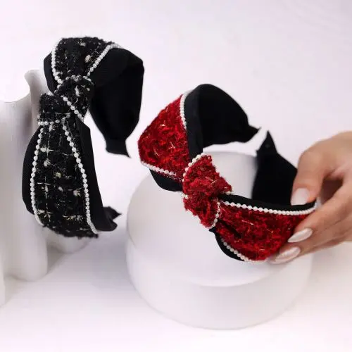تل پاپیون پارچه ای چهار خونه مرواریدی